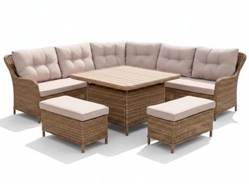 Aruba Spisebordssæt, hjørnesofa m/bord og 2 puffer